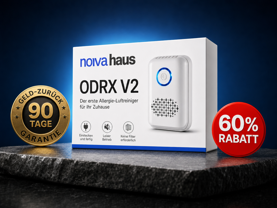 NorvaHaus ODRx Verpackung mit 90-Tage-Geld-zurück-Garantie-Siegel und 60% RABATT Aufkleber